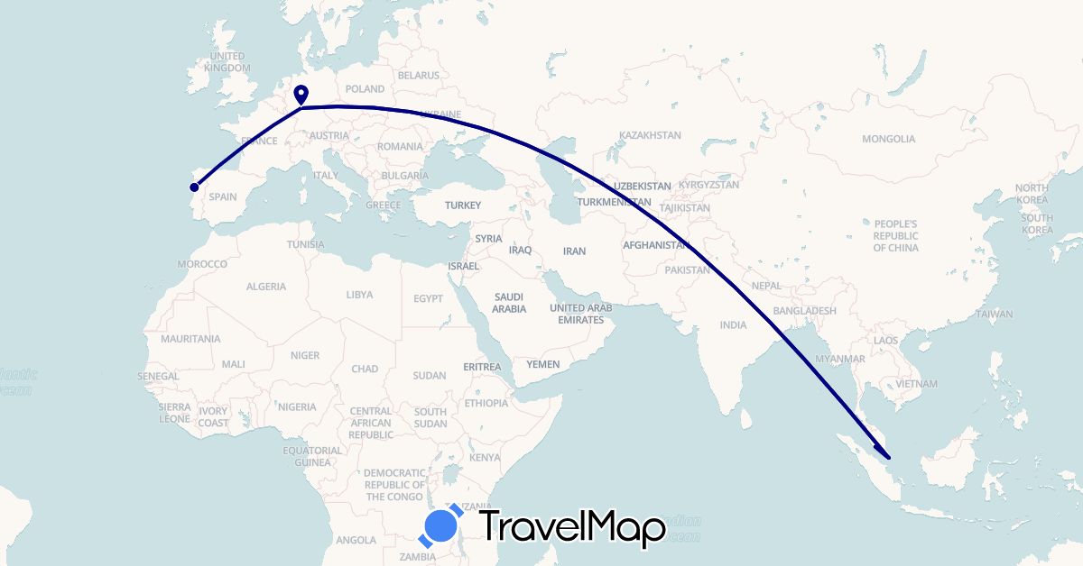 TravelMap itinerary: driving in Germany, Malaysia, Portugal, Singapore (Asia, Europe)